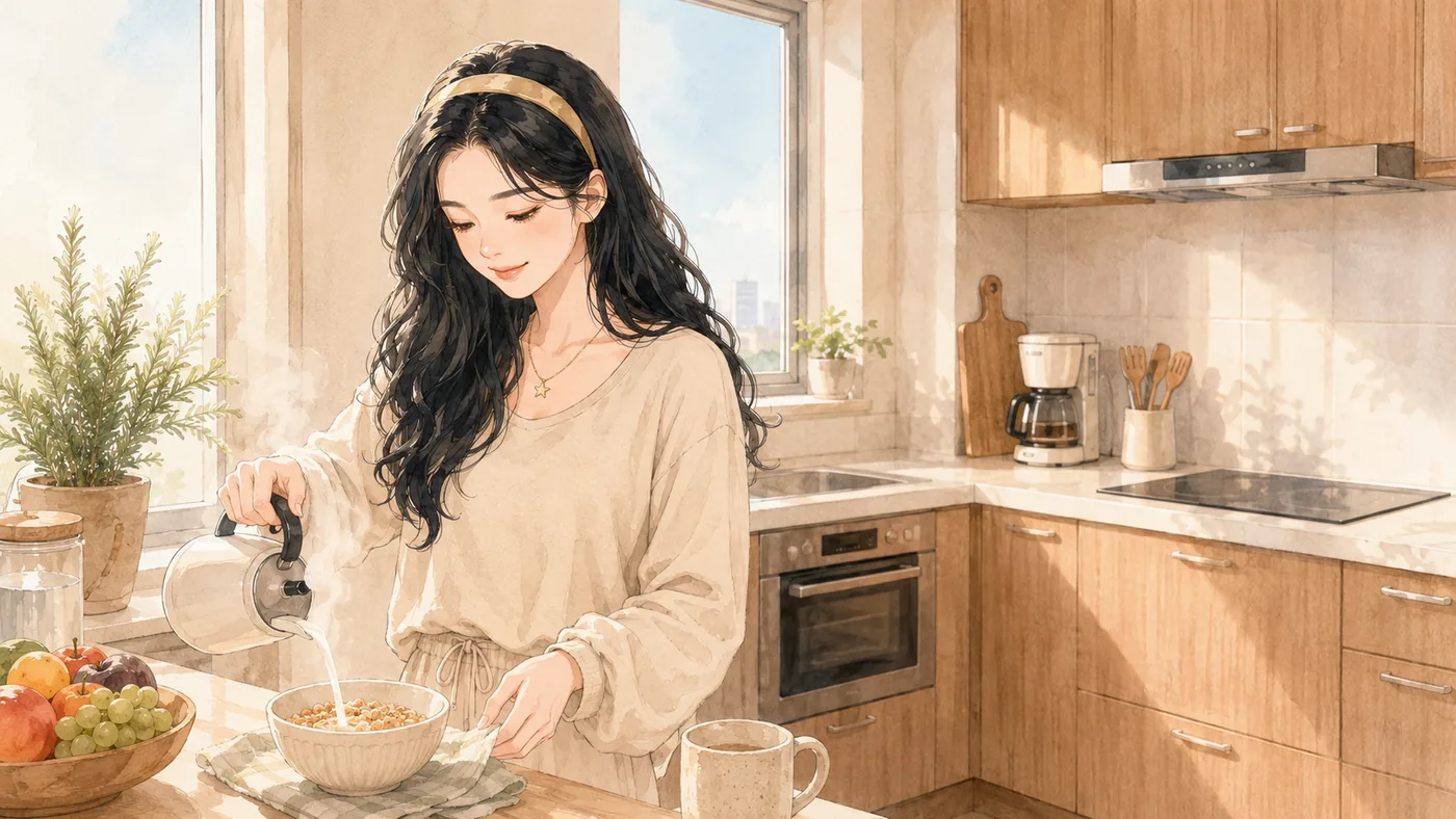 白艾莉在厨房里做早饭